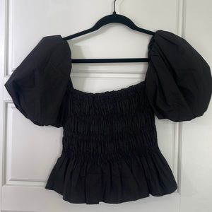 ASTR the Label Black Bubble Sleeve Top
